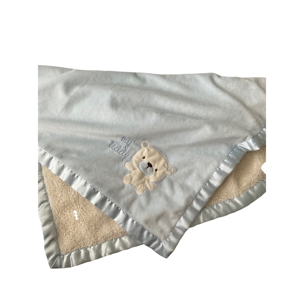 Kyle & Deena Baby‎ Blanket Blue Teddy Bear Satin Trim Sherpa Soft 30x30